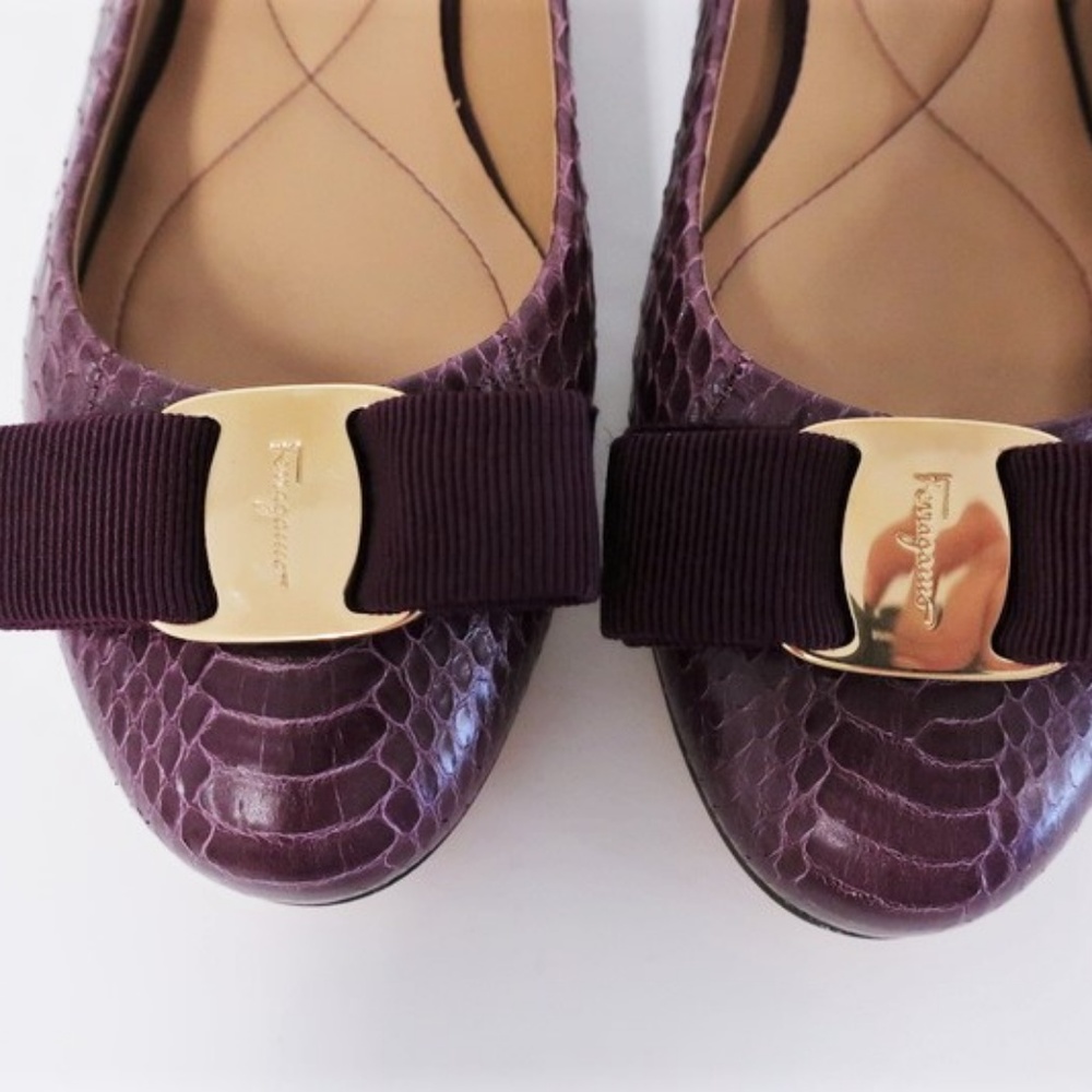 Salvatore Ferragamo Varina Bow Ballet Flat Snake - Picture 2 of 8